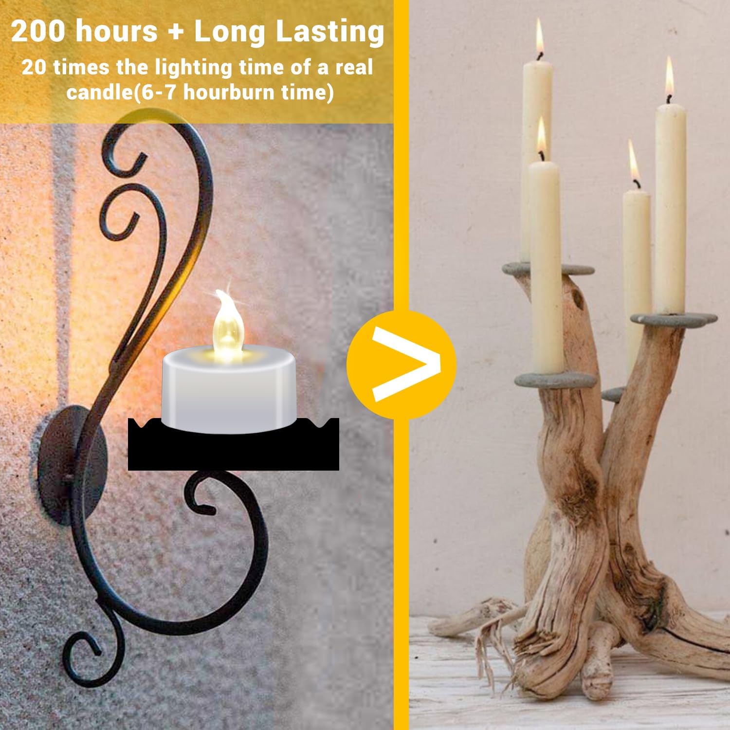 LED Tea Lights - 12 Pack Flameless Battery Operated Candles, 200  Hours Flickering Warm White, Realistic Fake Tealights for Weddings, Home Decor, Parties, and Sweetest Day